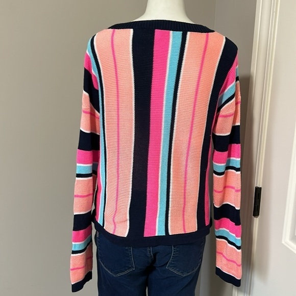 Lilly Pulitzer Daryn Sweater True Navy Island Jungle Multi Stripe Jumper Sz M - Picture 8 of 16